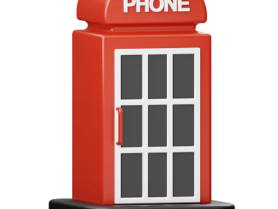 Red Classic Phone Booth With Glass Windows And Phone Sign 3d model
