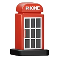 Red Classic Phone Booth With Glass Windows And Phone Sign