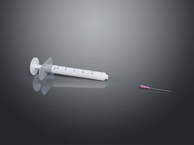 Medical Syringe With Measuring Scale And Pink Needle On Dark Background 3d model