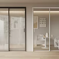 Modern Interior Featuring Stylish Glass Ribbed Folding Doors And White Decor Furniture