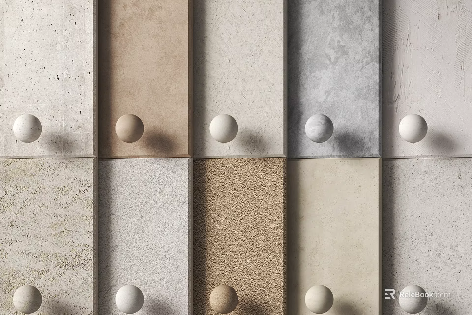 Textured Wall Panels With Spherical Hooks In Varied Colors 3d model 