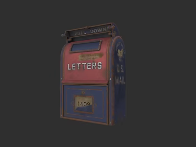 Vintage Red Blue Mailbox With Letters Slot And 1400 Number Plate 3d model