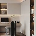 Modern Tatami Bedroom Interior With Bed Desk Bookshelves And Storage Cabinets