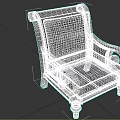 Traditional Wooden Chair With Carved Armrests Floral Patterned Cushion And Rattan Weaving