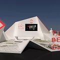 TITI BEST CLUB Exhibition Booth Featuring Geometric White Red Design And Display Screen