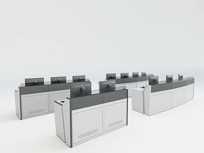 Modern Office Desks with Computer Monitors and Workstation Setup in Office Workspace 3d model