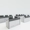 Modern Office Desks with Computer Monitors and Workstation Setup in Office Workspace 3d model