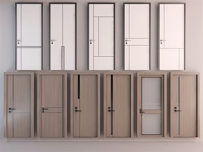 Flush Doors With Various Designs White And Wooden Color Options For Home Interior 3d model