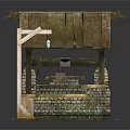 Garden Ornament Brick Well With Wooden Roof Bucket And Lamp Post Design