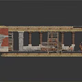 Ancient Roman Building Model With Tiled Roof Columns Interior Shelves And Clay Pots