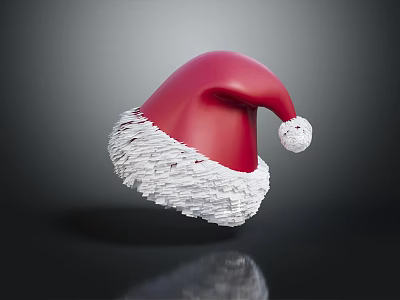 Red Festive Christmas Hat With White Furry Trim And Pom Pom Design 3d model