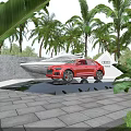 Road Facilities With Stone Pavement Palm Trees And Parking Space Surroundings