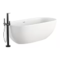 Modern White Freestanding Bathtub With Black Floor Mounted Faucet Design