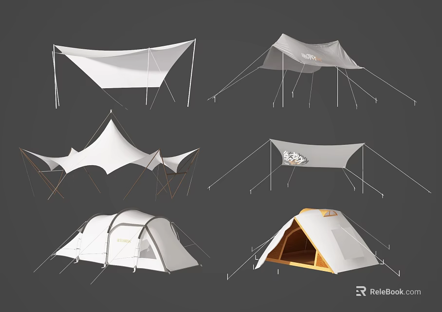 Various Types Of Camping Tents With Different Structures For Outdoor Activities 3d model 