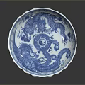 Hand Carved Blue And White Porcelain Plate With Dragon Sculpted Patterns