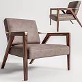 Modern Minimalist Single Seater Sofa With Gray Leather Upholstery And Walnut Wooden Frame