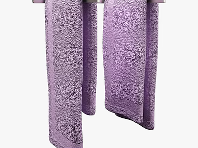 Two Soft and Absorbent Purple Textured Towels Hanging in Home Bathroom 3d model