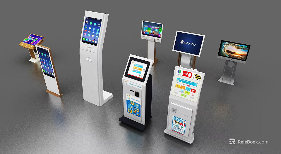 Public Facilities Self Service Kiosks With Interactive Touchscreen And Information 3d model
