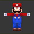 Pixelated Mario Character Doll In 3D Pixel Art Style With Red Blue Outfit Standing Pose 3d model