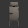 Vintage Beige Cabinet With Small Compressor Unit On Top Curved Legs And Metal Hinges Design