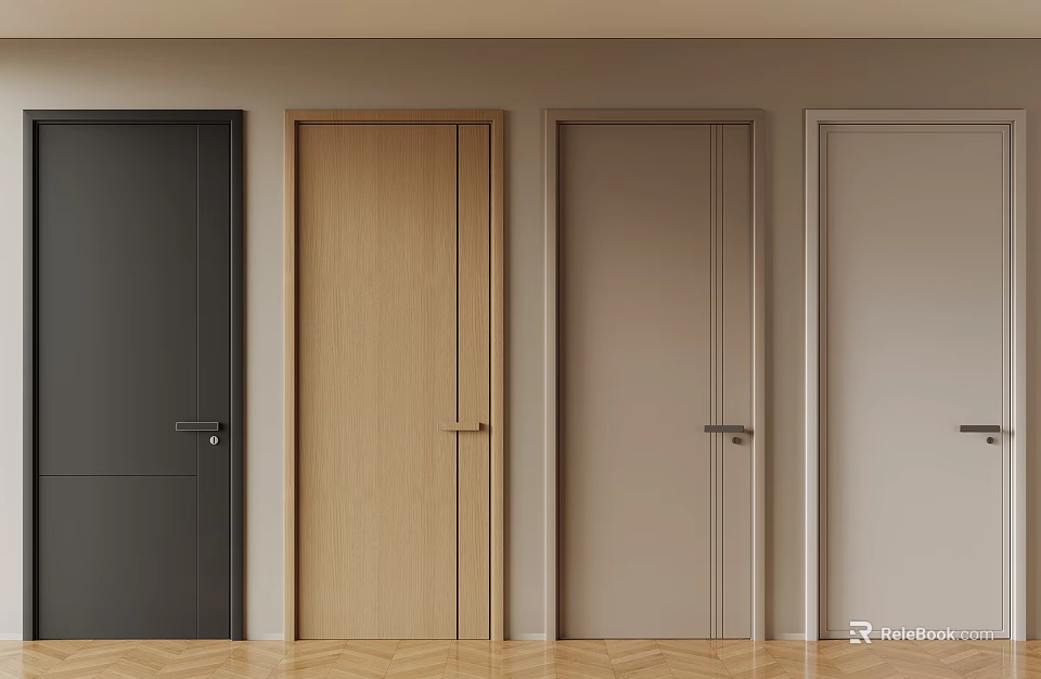 Modern Hinged Doors In Various Colors And Materials For Interior Design 3d model