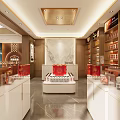 Elegant Tobacco and Liquor Store Interior With Display Shelves Red Gift Boxes And Products