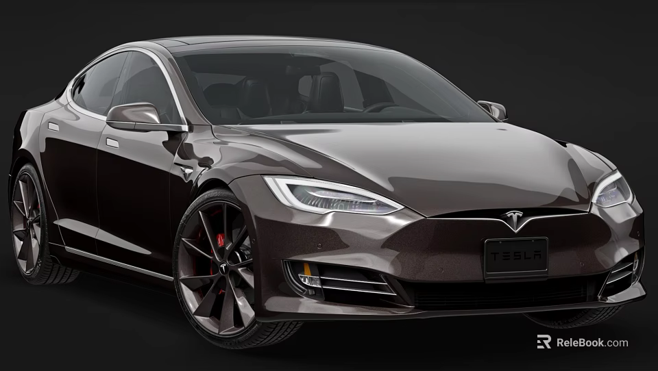 Tesla Electric Car With Brown Sleek Exterior And Modern Alloy Wheels 3d model 
