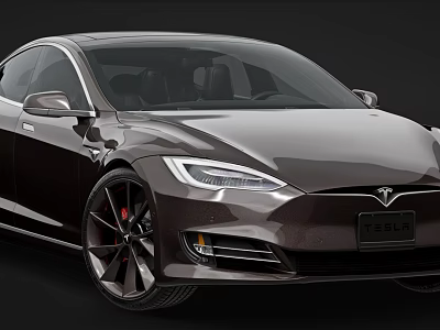 Tesla Electric Car With Brown Sleek Exterior And Modern Alloy Wheels 3d model