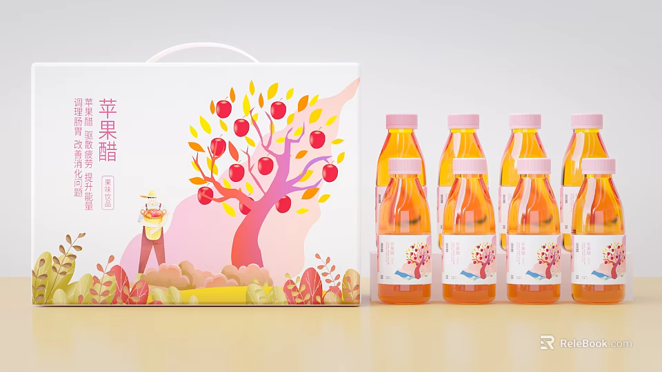 Decorative Ornament Set Featuring Apple Cider Vinegar Bottles and Gift Box Design 3d model