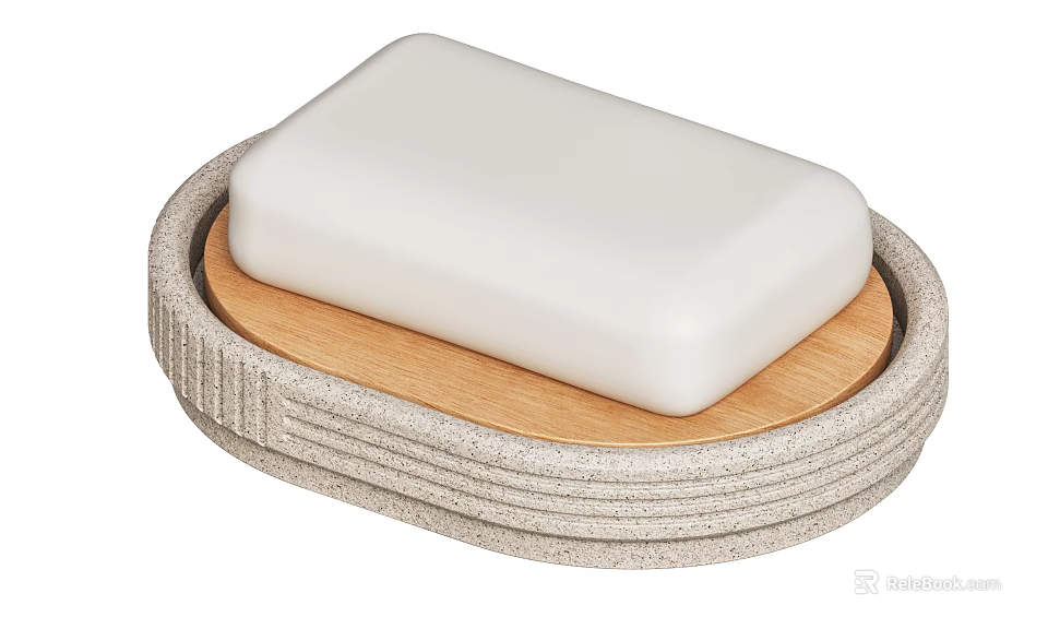 Stylish Bathroom Accessories Soap Dish With Wooden Tray And Textured Base 3d model 