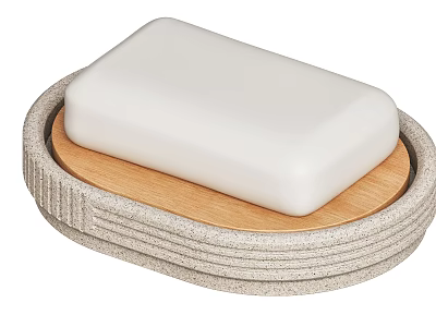 Stylish Bathroom Accessories Soap Dish With Wooden Tray And Textured Base 3d model
