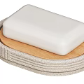 Stylish Bathroom Accessories Soap Dish With Wooden Tray And Textured Base