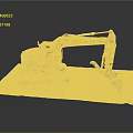 Hyundai Excavator With Yellow Blue Body Tracked Design And Green Plant On Gray Ground