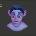 Blue Skinned Fantasy Character With Pointed Ears Red Eyes And Dark Hair 3D Model Head