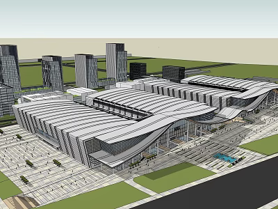 Modern Urban Architectural Complex With Large Roofs Open Plazas And Surrounding Skyscrapers 3d model