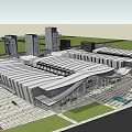 Modern Urban Architectural Complex With Large Roofs Open Plazas And Surrounding Skyscrapers