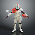 Game Movie Character Armored With White Red Green Helmet And Weapon Sci Fi Military Style
