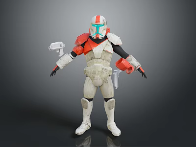 Game Movie Character Armored With White Red Green Helmet And Weapon Sci Fi Military Style 3d model