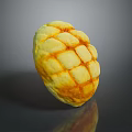 Golden Yellow Baked Pastry With Grid Pattern On Crispy Surface And Oval Shape 3d model