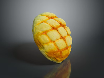 Golden Yellow Baked Pastry With Grid Pattern On Crispy Surface And Oval Shape 3d model