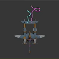 Colorful Cosmic Spacecraft With Blue Orange Body Dual Thrusters And Vibrant Trails For Exploration