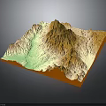 Detailed 3D Terrain Model With Mountain Ranges Green River And Orange Base