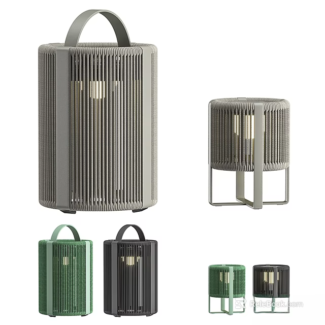 Stylish Modern Outdoor Lights Featuring Striped Patterns Portable Handles And Green Black Gray Colors 3d model 