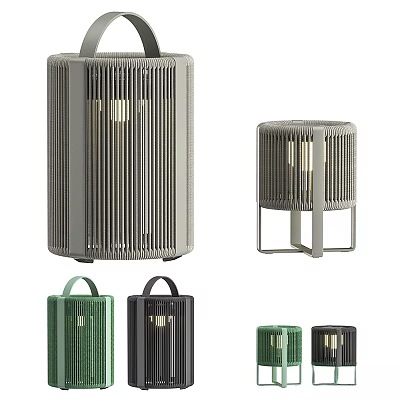 Stylish Modern Outdoor Lights Featuring Striped Patterns Portable Handles And Green Black Gray Colors 3d model