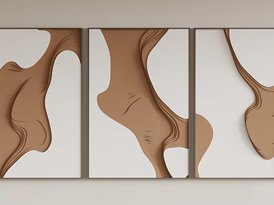 Modern Abstract Wall Art With Brown White Curved Lines And 3D Texture For Living Room 3d model