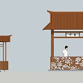 Chinese Traditional Wooden Pavilions With Classic Roof Decorative Patterns And Counter