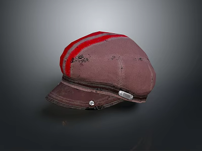 Everyday Brown Casual Hat With Red Stripes Worn Out Details And Metal Buckle Design 3d model