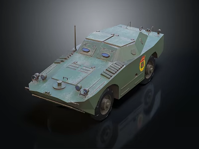 Green Armored Military Vehicle With Antenna Badge And Heavy Duty Wheels 3d model