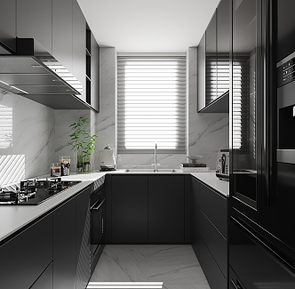 Modern Kitchen Cabinet Hanging Cabinet Kitchen Supplies Range Hood Oven Refrigerator Curtain 3d model