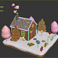 Gingerbread House With Colorful Candy Roof Chimney Smoke Pink Trees Candy Canes And Snowy Base